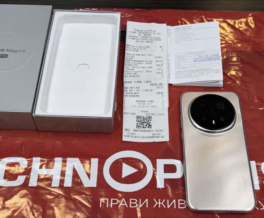 ЧИСТО НОВ 512GB Honor Magic 8 Pro Гаранция Технополис 2028г. GOLD / Златист