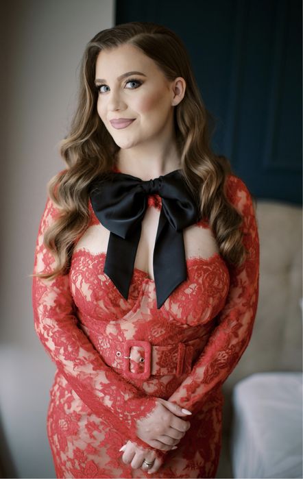 Rochie rosie sexy dantela midi