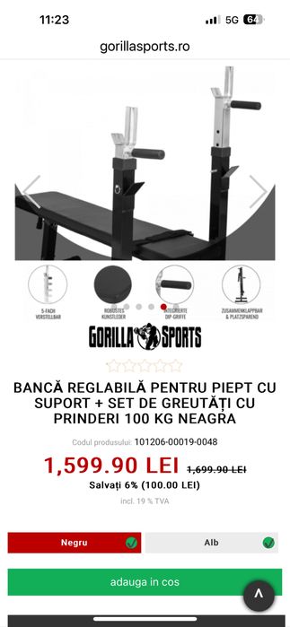 Pachet sala Banca piept Reglabila+Suport de haltera+bari+discuri