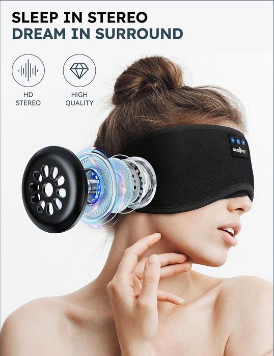 MUSICOZY слушалки за сън, Bluetooth 5.4 маска за сън, слушалки с лента за глава, безжични  слушалки с HD стерео високоговорители