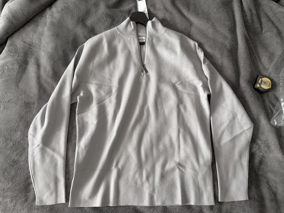 Calvin Klein Milano stitch quarter zip pulovar vascoza gri marimea S
