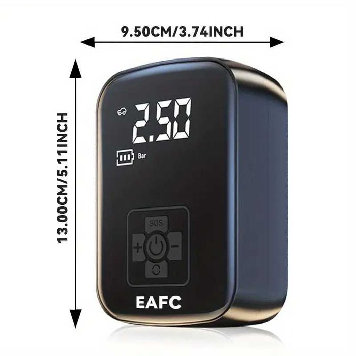 Преносим компресор за гуми помпа за гуми LED дисплей вградена батерия