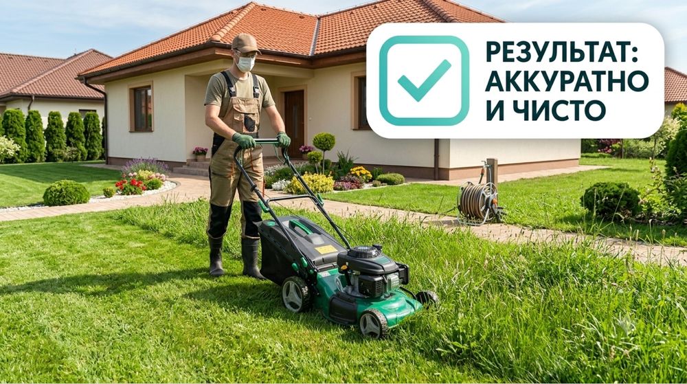 Покос травы, бурян, камыш, газон