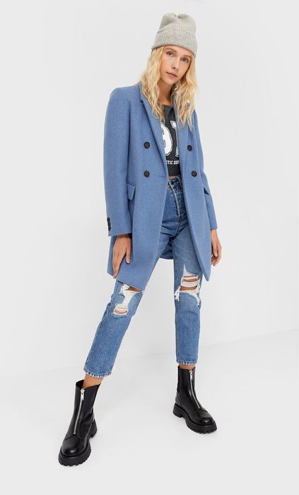 Stradivarius зимно палто в небесно син цвят Zara