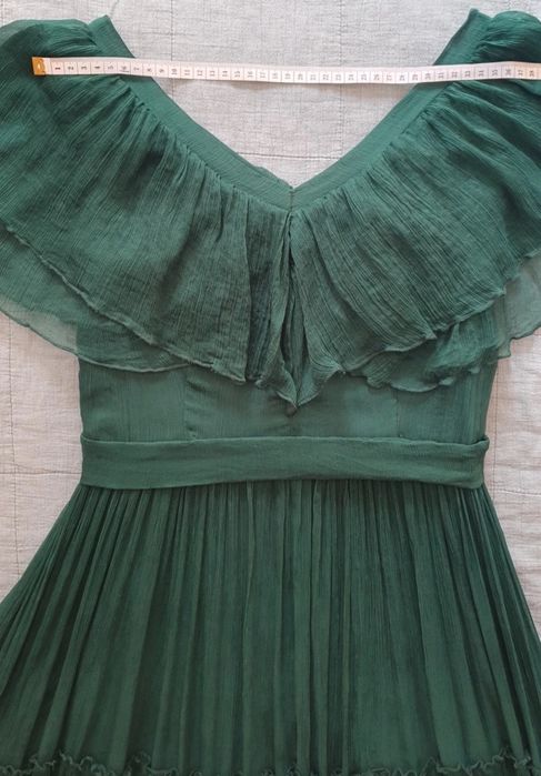 Rochie verde pin din mătase naturală