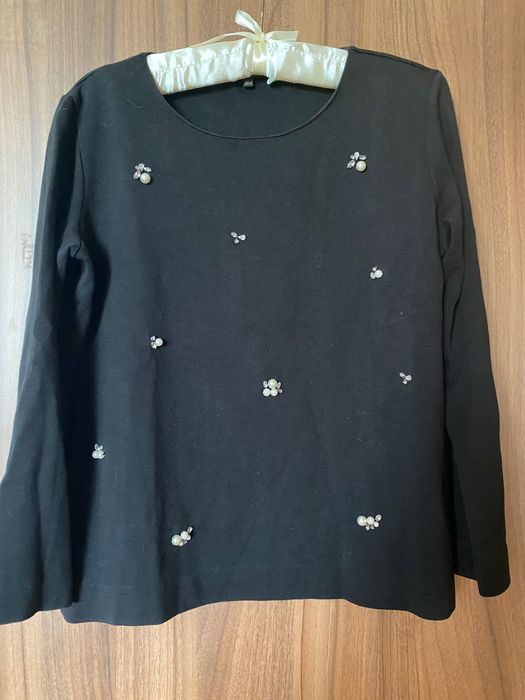 Дамска блуза Massimo dutti размер С размер S черно /синьо перли камъни