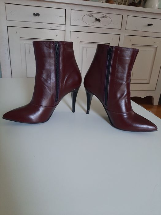 Botine elegante visinii/rosu bordo piele naturala, 38, noi