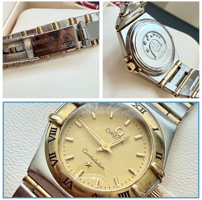 Ceas Omega Constellation Mini 24mm  de Damă – Bezel din Aur Masiv 18K – Linen Dial – Brățară Originală Omega