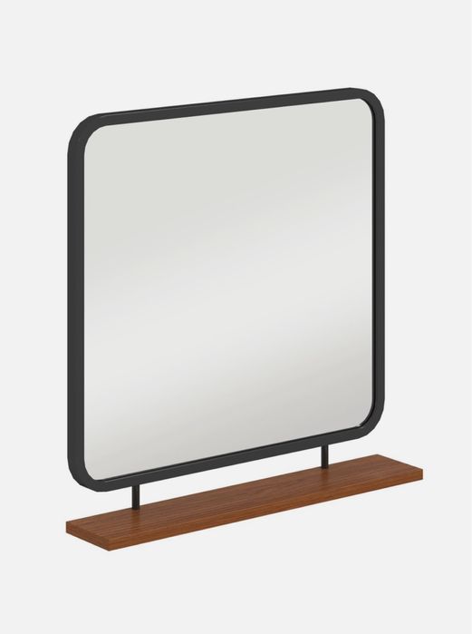 Стенно огледало с дървен рафт 55х55
