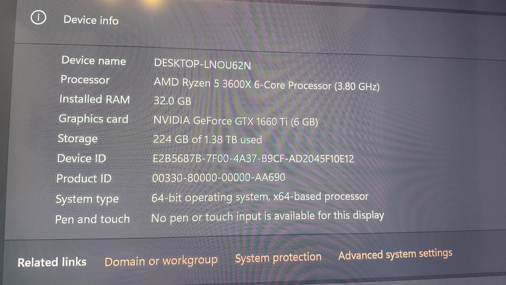 Sistem gaming ryzen 5 3600X, 32gb ddr4, b450, gtx 1660ti, m2 512gb, hdd 1tb, Njoy, Seasonic 520W