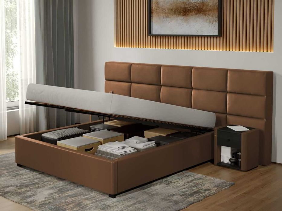 Pat tapitat Cico rabatabil 287 x 114 C2 din piele/stofa Maro Nube 23