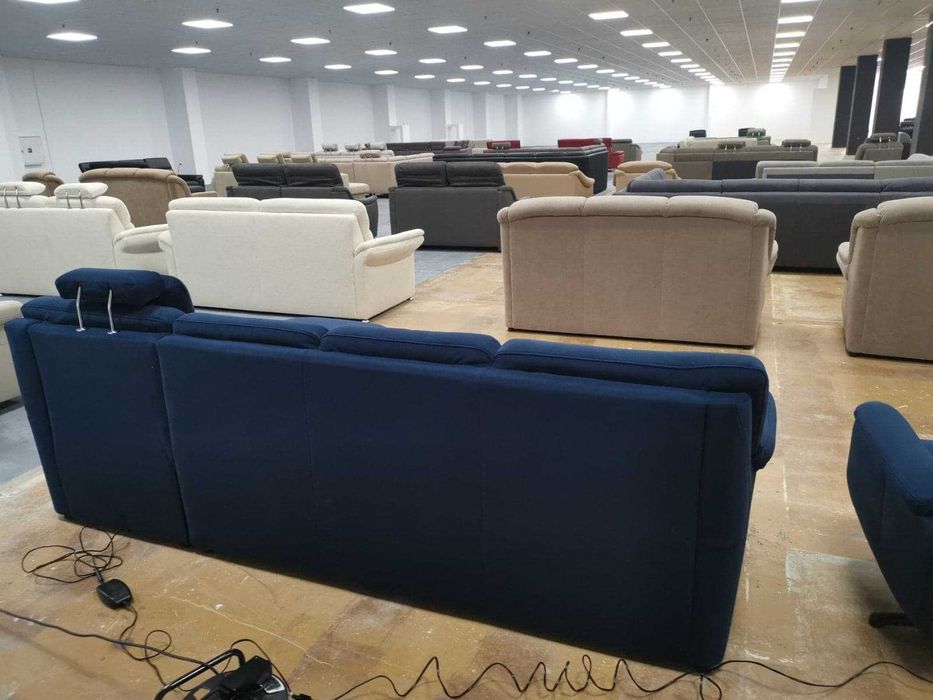 Нов Син ъглов диван и фотьойл релакс "Tyler" от плат