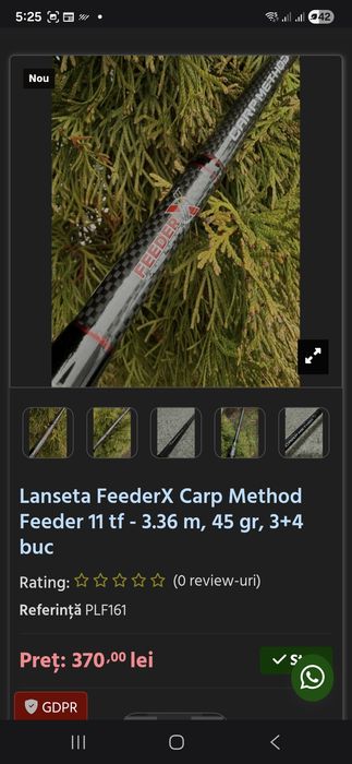 Combo Bat FeederX Carp Method Feeder 3.36m, 45g, 3+4 buc + mulineta FeederX ML 5000.