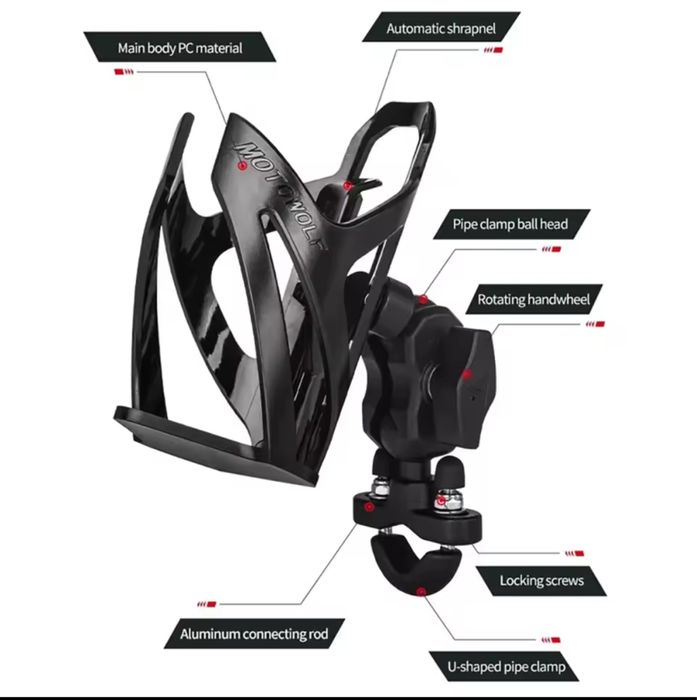 Suport pahar sticla MOTO WOLF scuter atv prindere pe ghidon crash bar