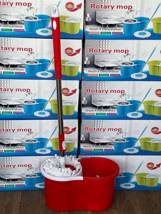 Швабра с отжимом, ведро для мытья полов 2 в 1, две насадки в наборе