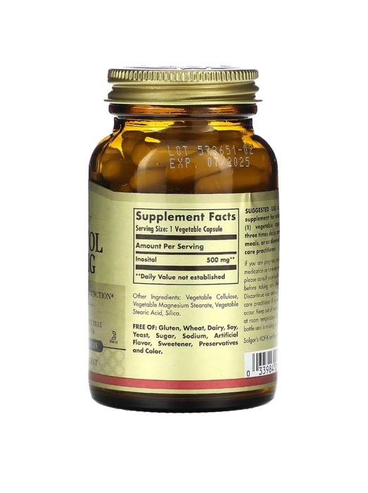 Solgar, Инозитол, 500 мг, 100 растительных капсул
