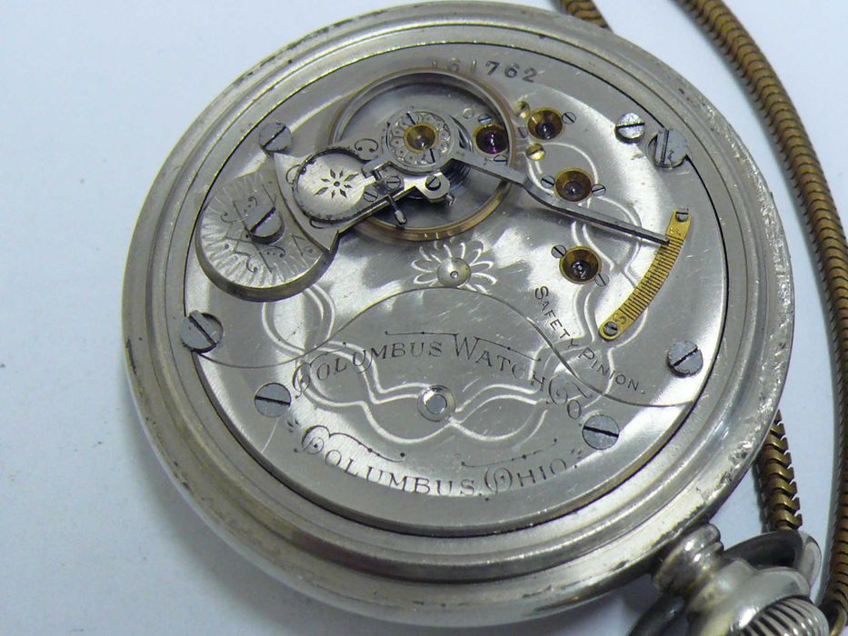Стар Американски Columbus Watch Co. механичен джобен часовник, работещ