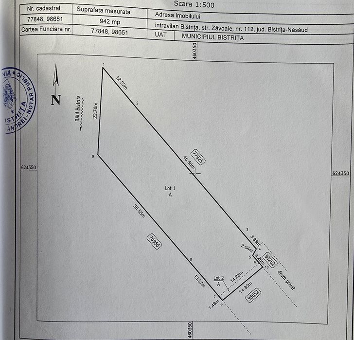 Teren de vânzare 942 mp - acces privat la râul Bistrița