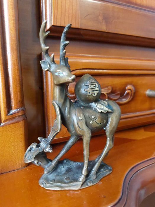 Sculptura Chineza Deosebita Bronze Yuanbao Sika! Foarte Rar!