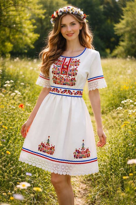 Рокля с бродирана шевица/бродрия