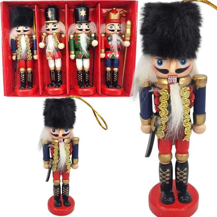 Коледен комплект от  4 дървени фигурки,Лешникотрошач,13см