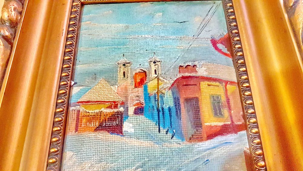 G570-I-Pictor DIODOR DURE-1901-1941-Lugoj-Biserica Adormirea Maicii Domnului. Pictura probabil panza lipita pe carton tare. Marimi cu rama 28/24