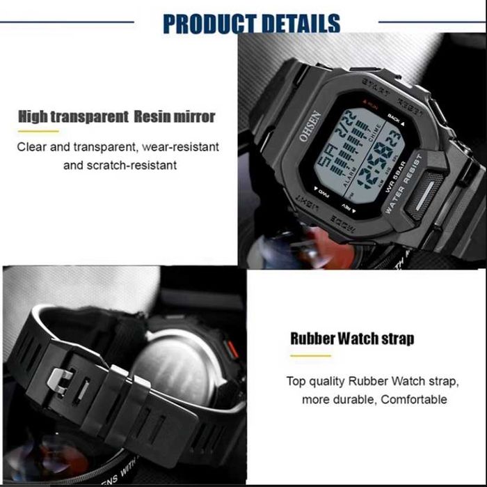 OHSEN Мъжки ръчен спортен цифров часовник водоустойчив дата, месец