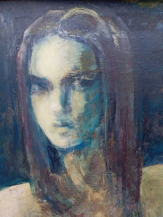 Tablou vechi - nud in oglinda - semnat Baba