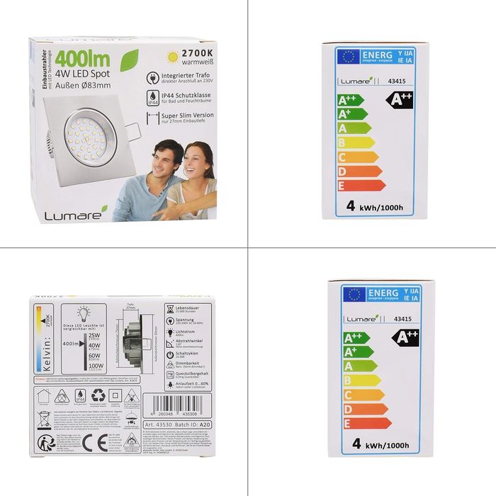 Промо! LED лунички + тяло за вграждане, драскана стомана, 220V, 2700K