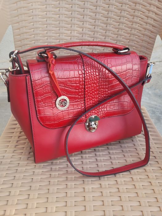 Geantă Enzo Bertini ,piele naturala, roșie