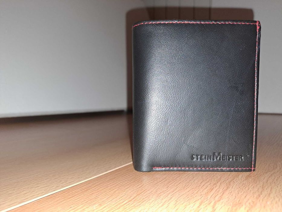 Portofel negru SteinMeister piele naturala 12x9 cm