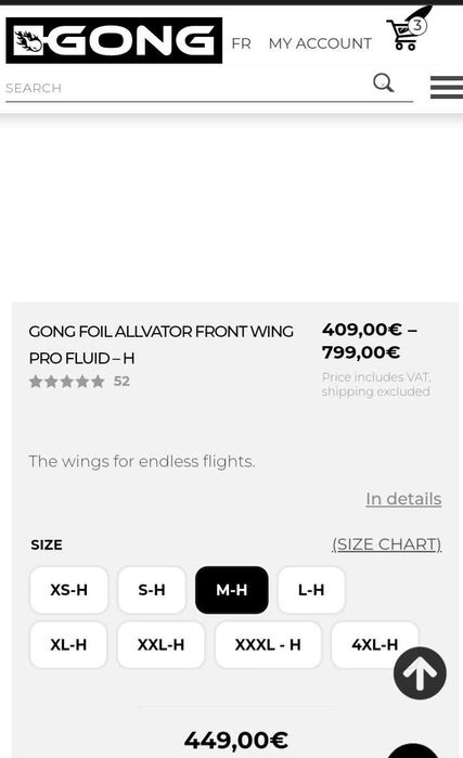 Предно крило за фойл Gong/ High aspect/ Fluid HM 1000 см2