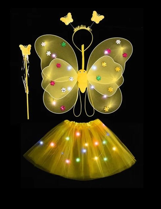 Set de zâne cu leduri ( fustițe, bentițe,aripi și bagheta)