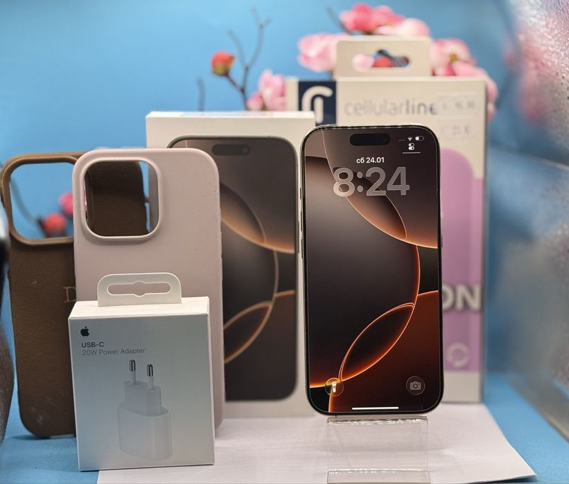 ГАРАНЦИОНЕН!!! Apple iPhone 16 Pro, 128GB,Desert Titanium + аксесоари