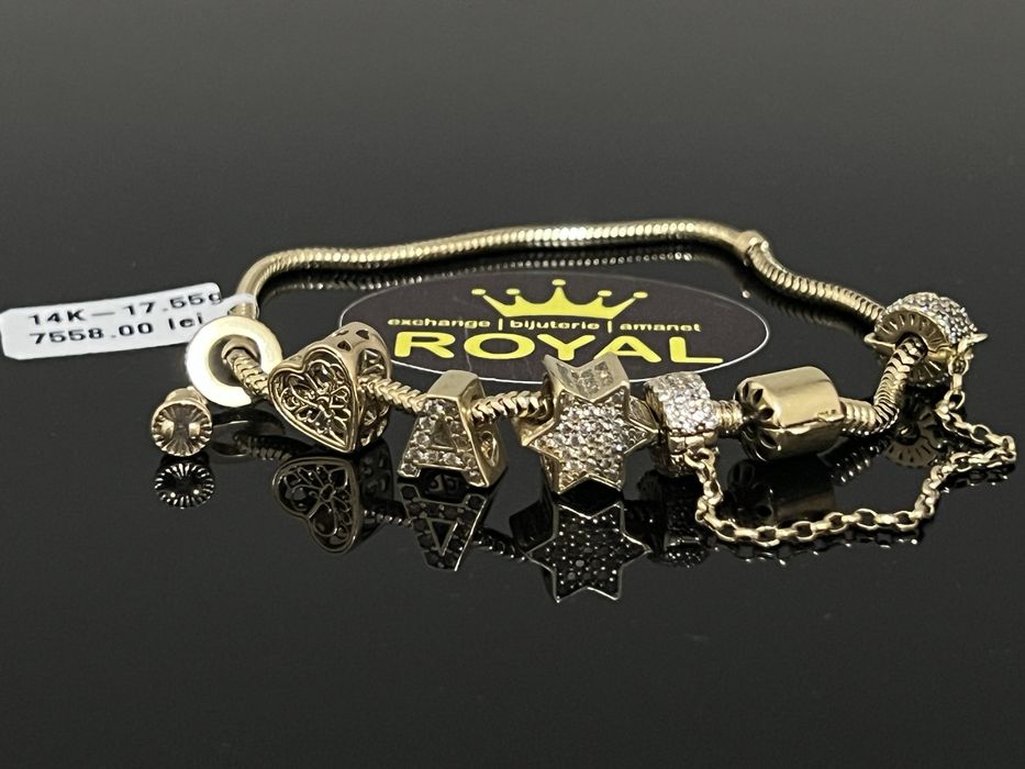 Bijuteria Royal CB : Bratara dama cu charmuri aur 14k 585  17,55 gr