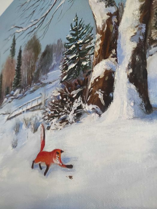 GATA SPRE VANZARE- Pictura in ulei -" Iarna"