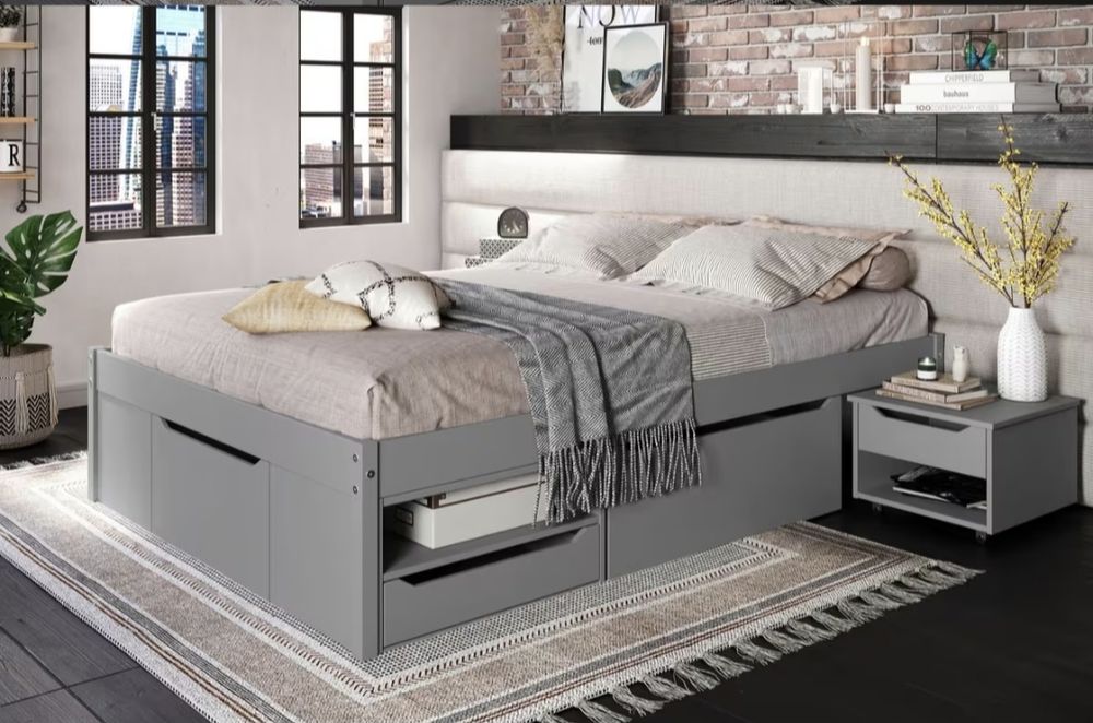 Pat cu spațiu de depozitare (140 x 200 cm) cu somieră si saltea