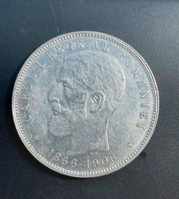 Monedă 5 lei Ag 1906 (jubiliară 40 ani de domnie), CAROL I