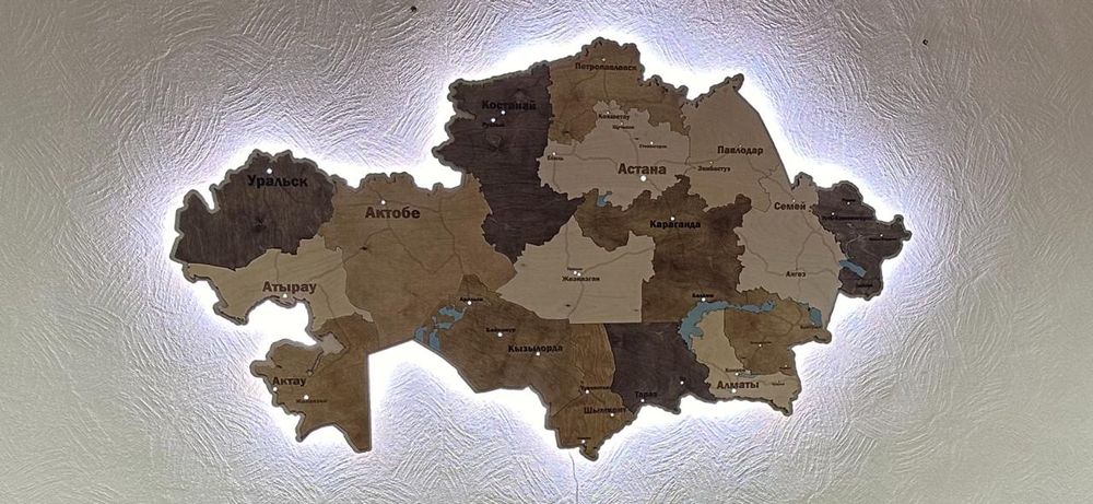 3D карта Казахстана из дерева