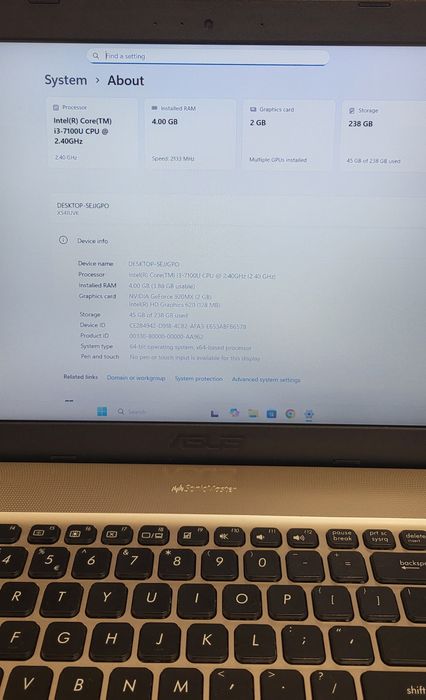 ASUS X54 i3-7100U 920MX 2GB SSD 240GB | 4GB RAM | Ca Nou