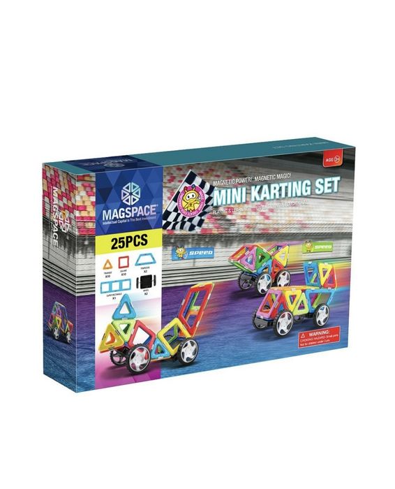 Set de constructie magnetic 3D Magspace Mini Karting Set 25 piese