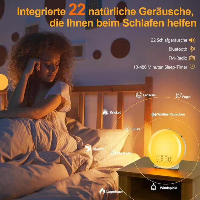 Bluetooth будилник -17 цвята светлина, 22 звука  ,FM радио Suright