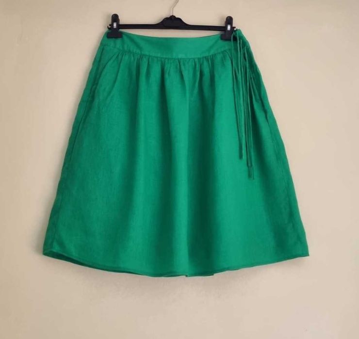 Fusta midi verde, J. Crew, in premium 100%, marimea 40, cu buzunare