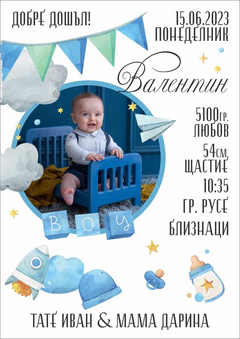 Бебешка визитка принт, картина,  постер, декорация, дизайн