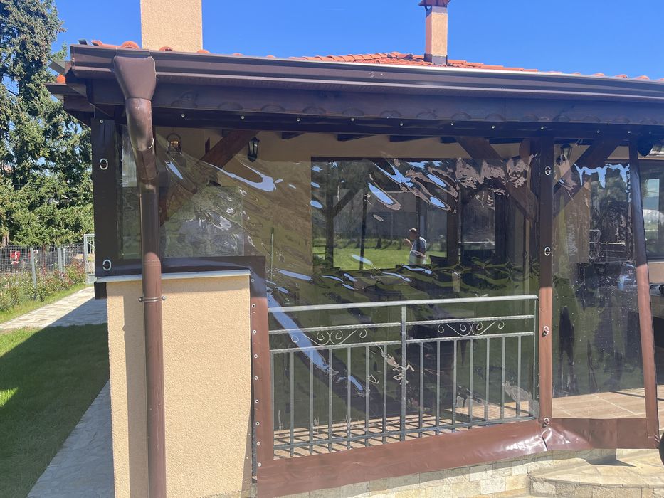 Ветроупорни завеси,тенти,сенници,покривала,кристал,винил,обков.