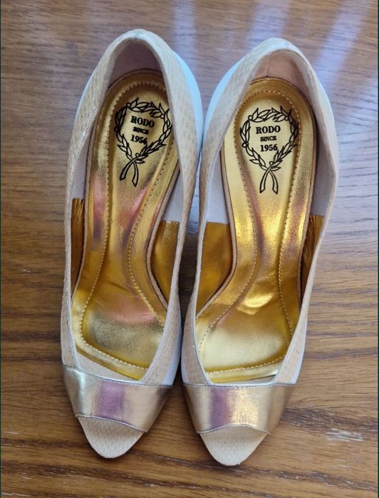 Pantofi piele alb bej auriu i Rodo