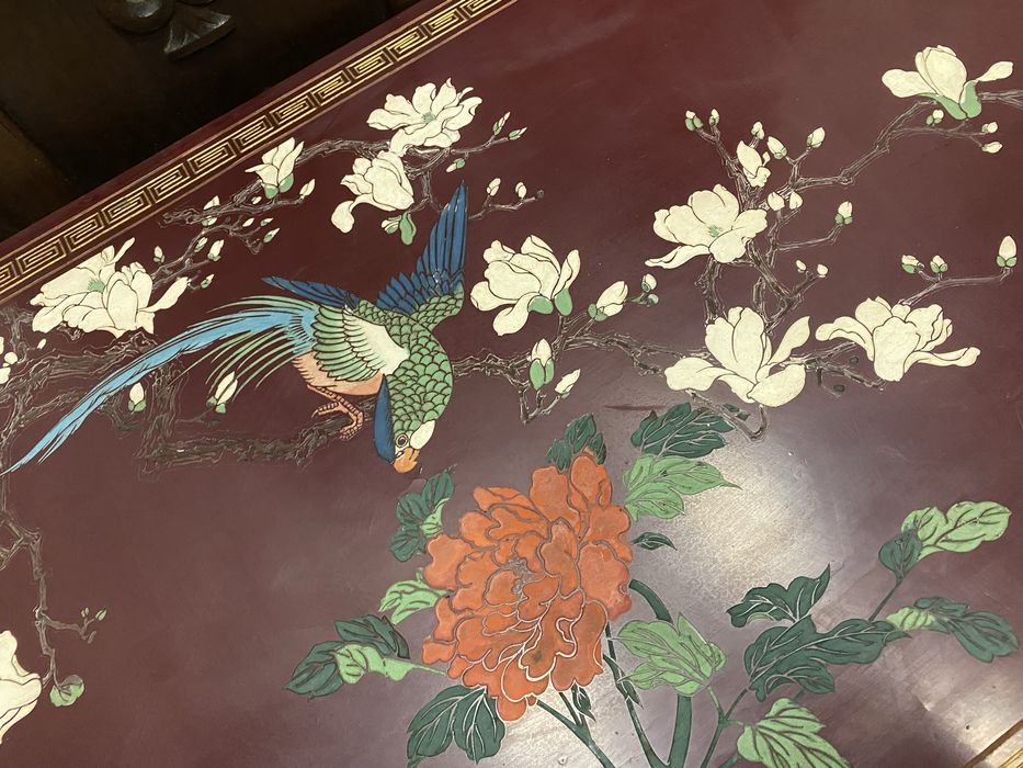 Японска лакирана маса Chinoiserie ръчна декорация Japan 1970