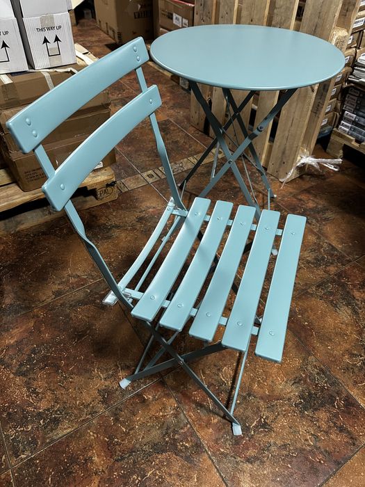 Set bistro pliabil 2 scaune + masă metal – mobilier grădină/balcon, albastru, compact - LIVRARE GRATUITA !