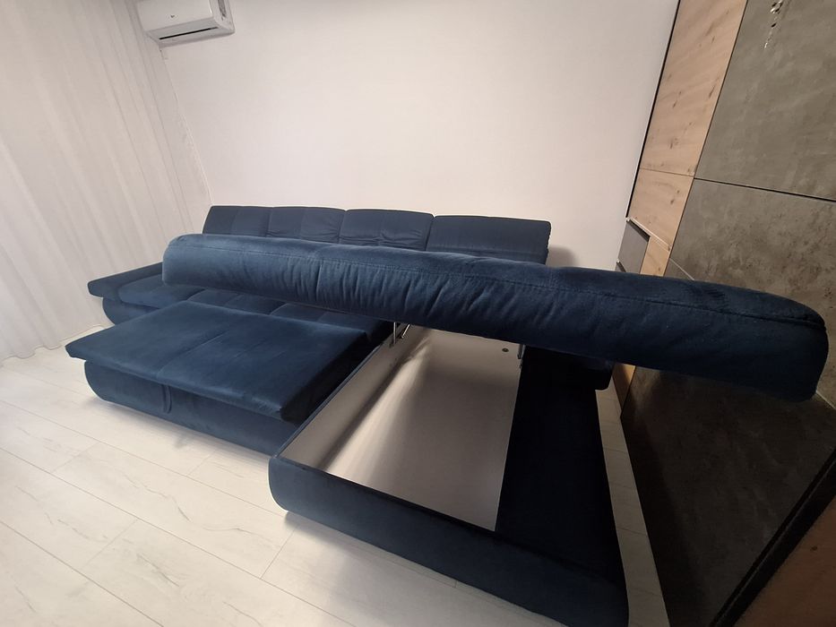 Colțar extensibil premium, albastru (catifea), stare impecabilă