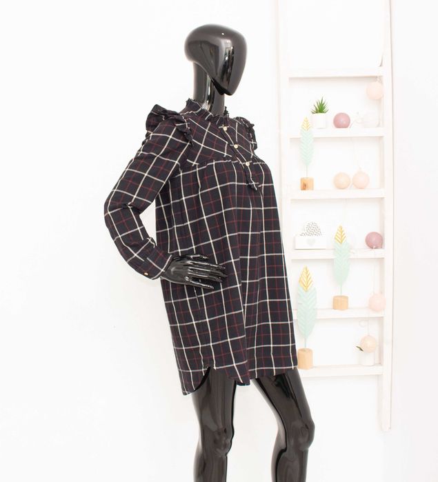 Isabel Marant Etoile оригинална рокля синьо каре с къдрици 38